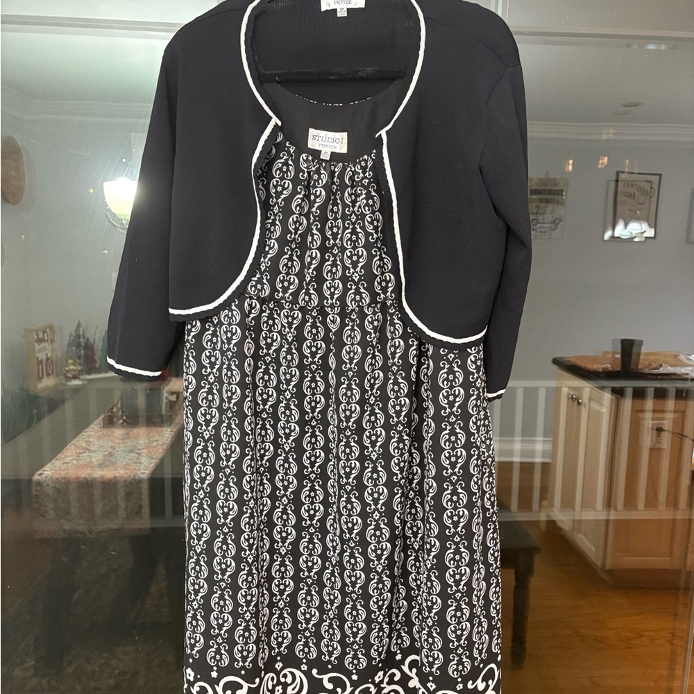 Studio I Elegant Black and White Long Sleeve Dress with Jacket
